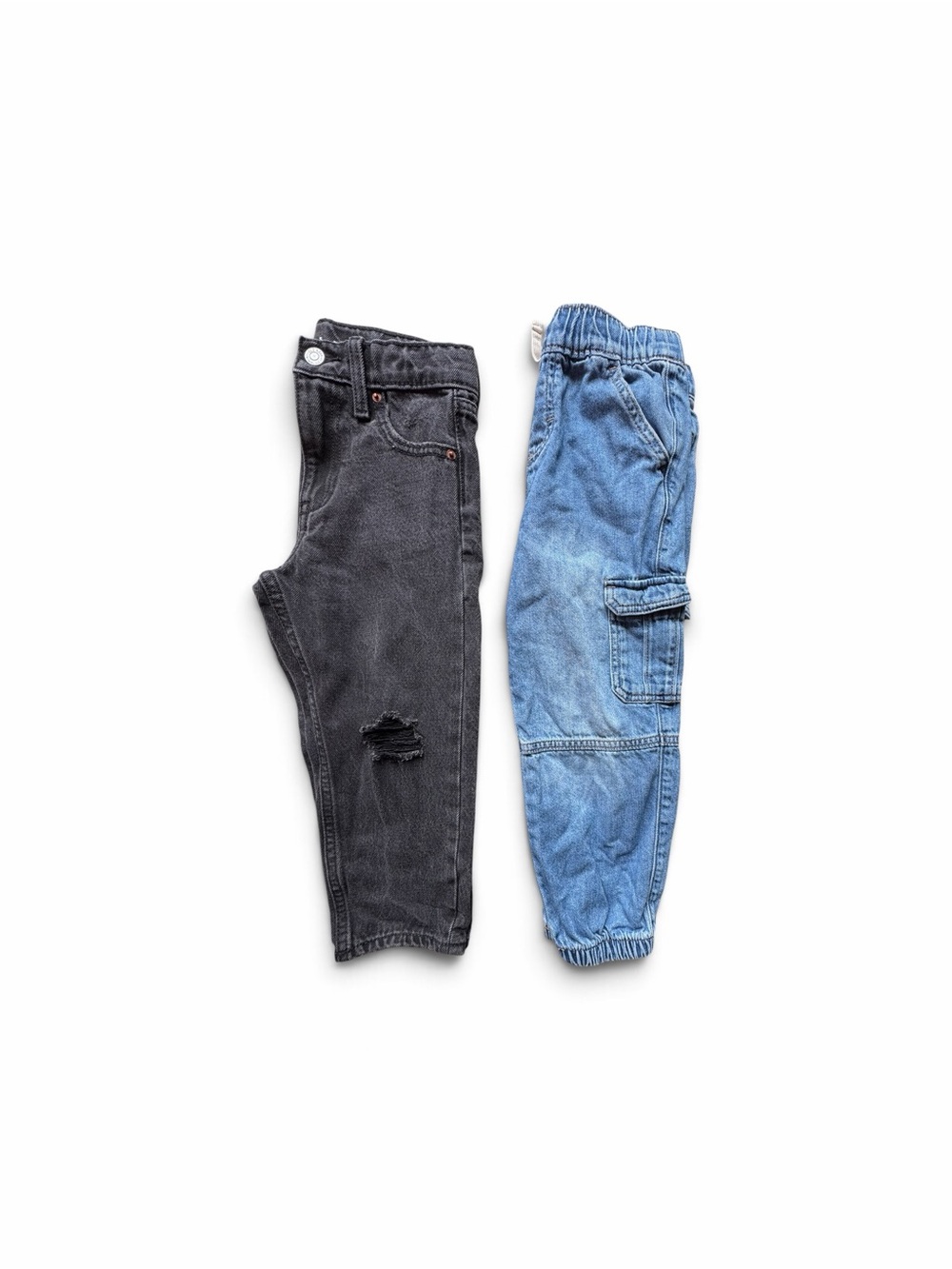 Kids pant bundle - UNISEX Black Distressed Jeans & Light Blue Cargo Joggers